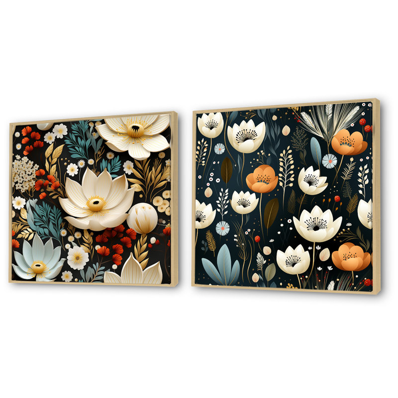 «Whimsical Bohemian Bliss Floral», ensemble de 2 reproductions d'art sur toile, Encadrement brun