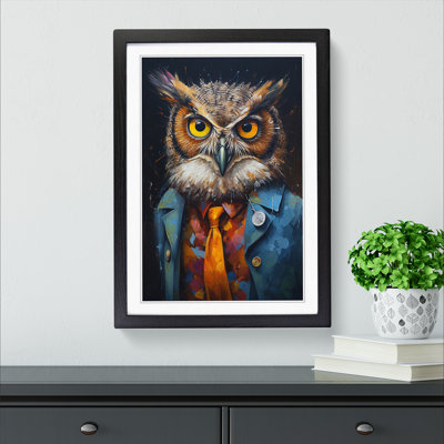 Owl with Glasses Painting 1 Piece Single Picture Frame Wall Art