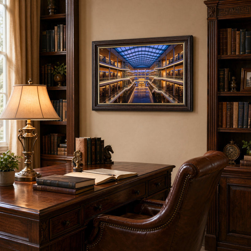 Art mural antique sur toile, encadré or antique pour le salon, la chambre à coucher, le bureau ou le vestibule - Décoration murale décorative avec oreillette de bibliothèque
