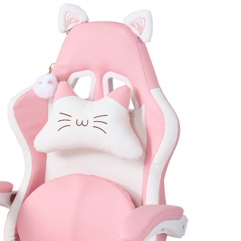 Inbox Zero Adjustable Reclining Ergonomic Swiveling Rocker Game Chair with Footrest, Pink