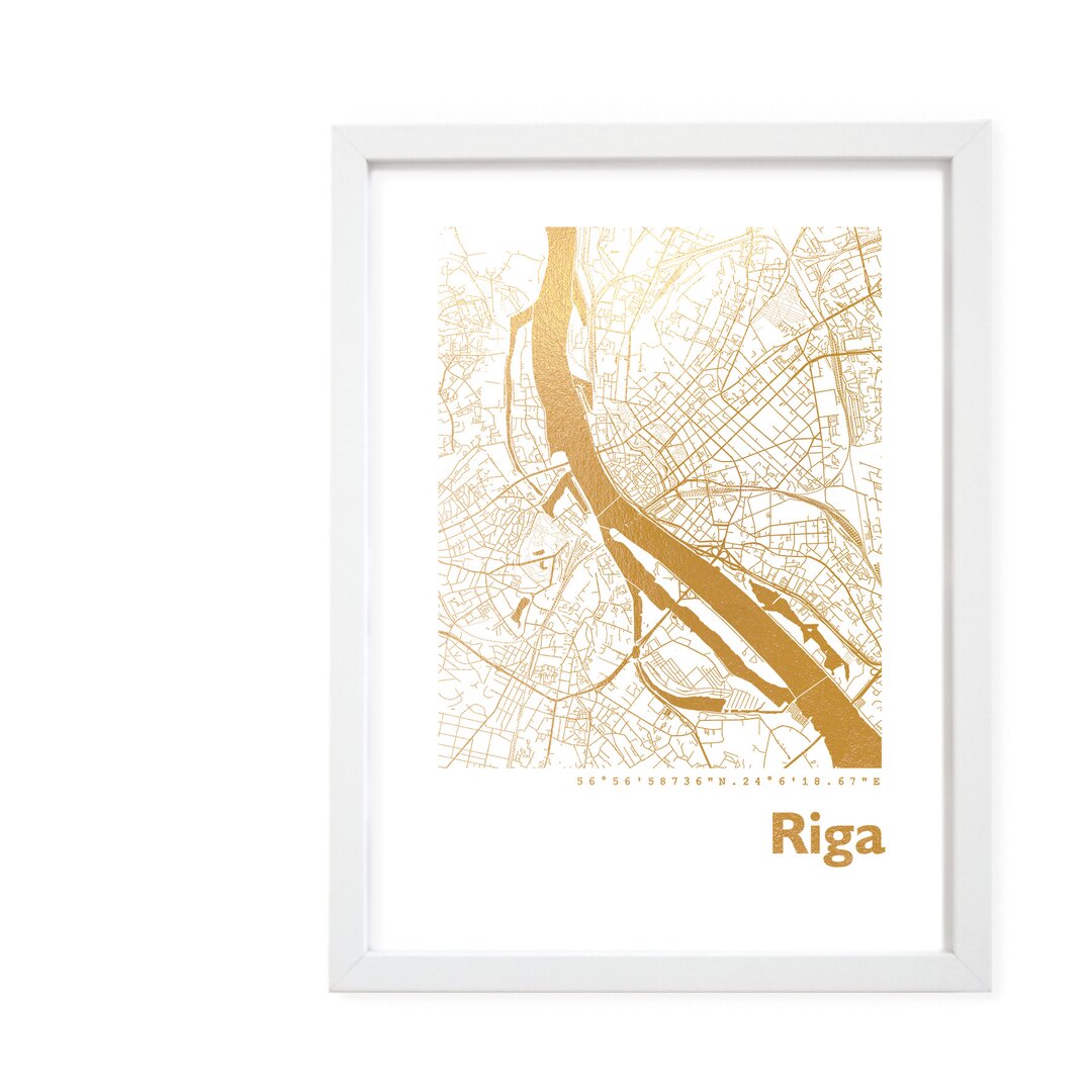 Gerahmtes Papierbild - Grafikdruck „Riga Map”