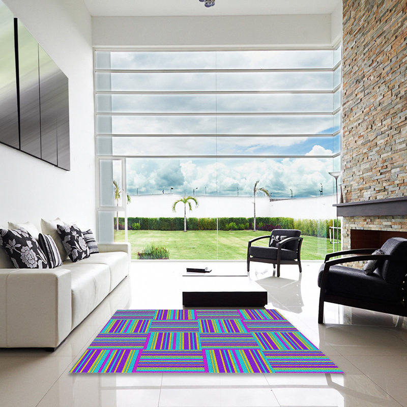 Tapis de zone mauve/turquoise à motifs, Carré 7 pi