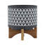 Pot à fleurs aztèque en céramique sur support en bois de 8 po, gris-1181192055