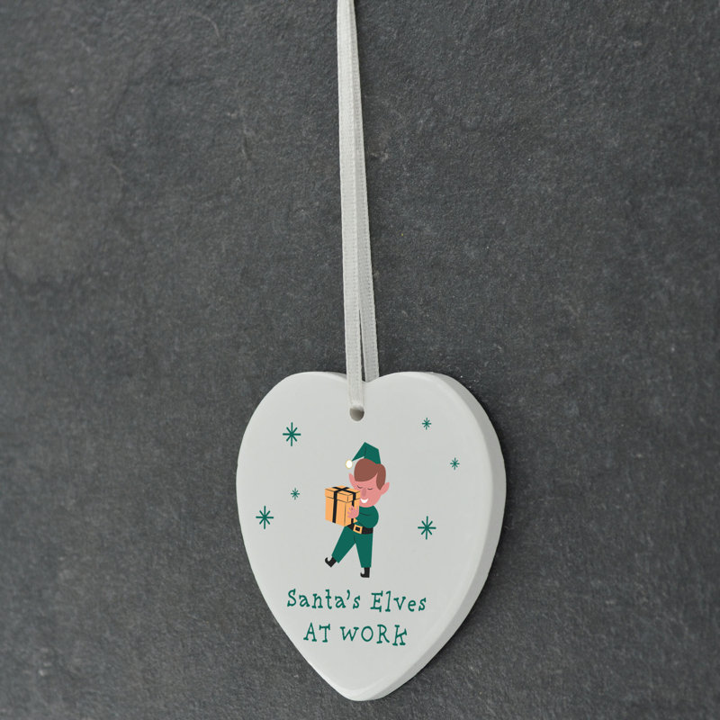 The Seasonal Aisle Elves At Work Christmas Heart Shaped Ceramic Ornament