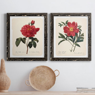 «Red Botanical III», ensemble de 2 peintures sur toile encadrées