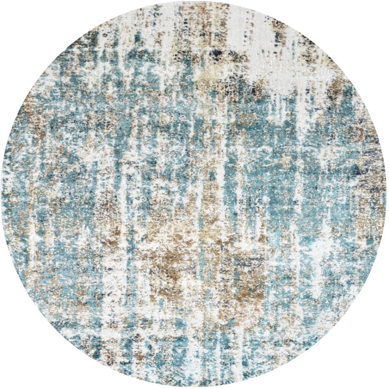 Tapis bleu/beige, Rond 5 pi