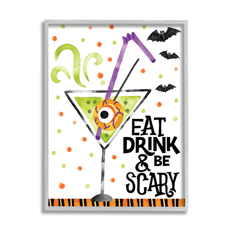 «Eat Drink & Be Scary Halloween» encadré sur bois par ND Art, impression, H 30 po x l 24 po, Estampe numérique Farmhouse