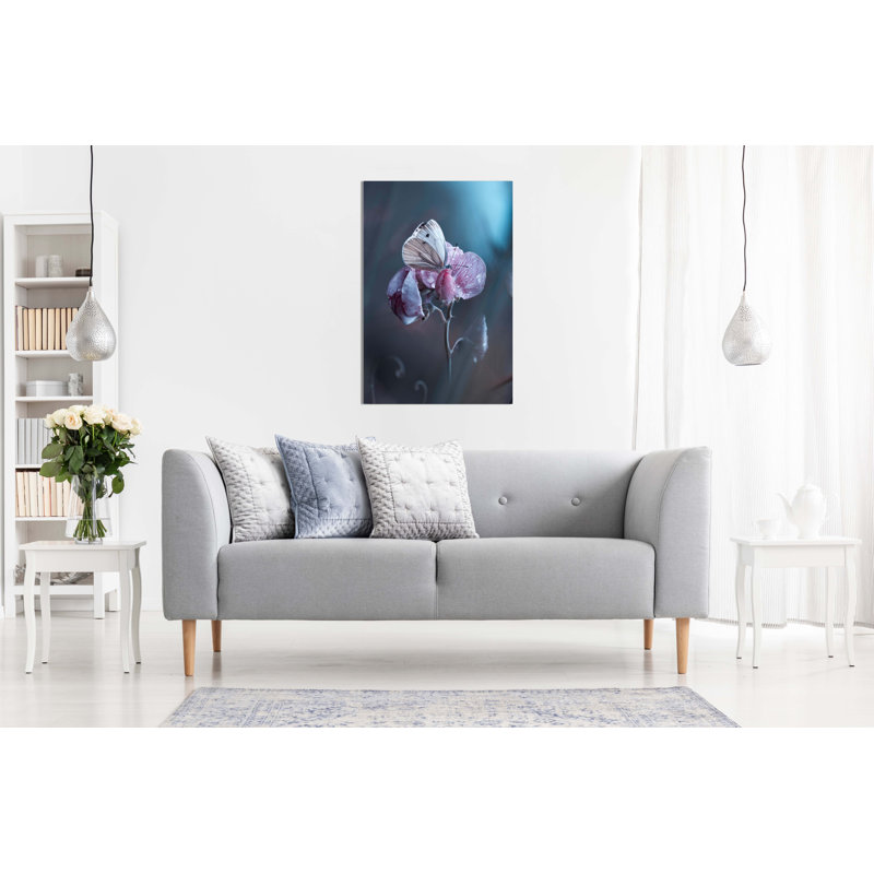 Floral Pink Flower Garden Butterfly - Wrapped Canvas Print, 76cm H x 51cm W