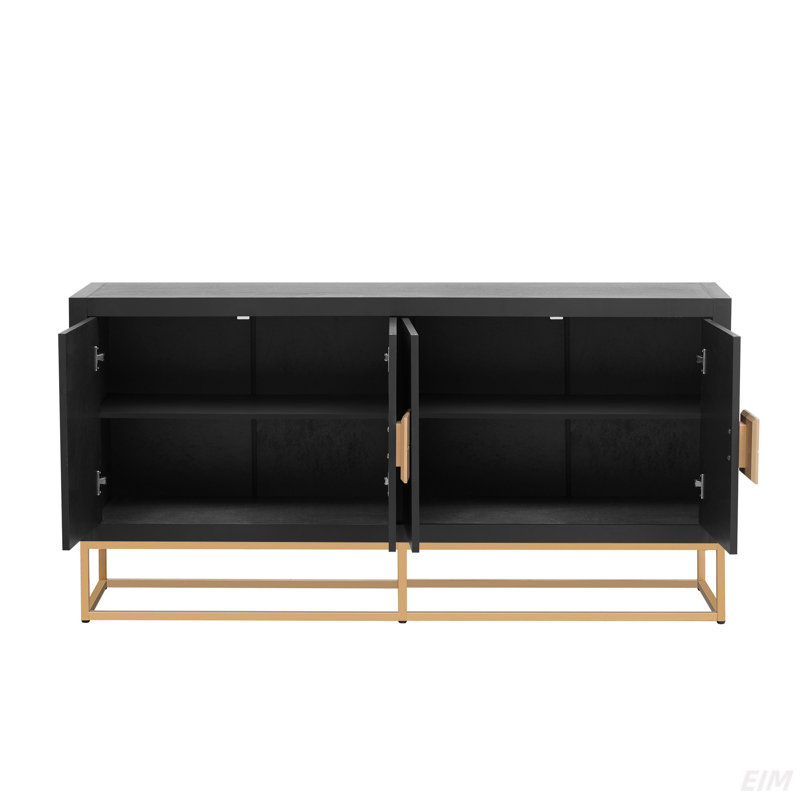 Armoire légère de luxe avec pieds de soutien uniques et tablettes réglables, Noir et or