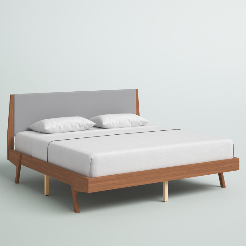 Romanowski Upholstered Slat Bed, Light Gray/Walnut, King
