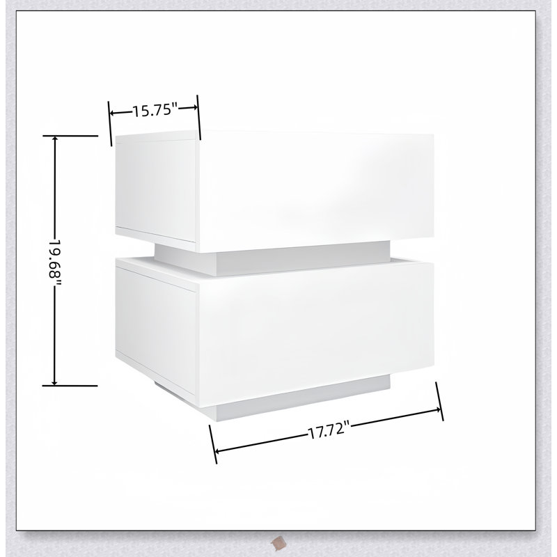 High Glossy 2-Drawer Nightstand with RGB LED Light and Bluetooth Control, Perfect for Modern Bedrooms and Enhanced Convenience.