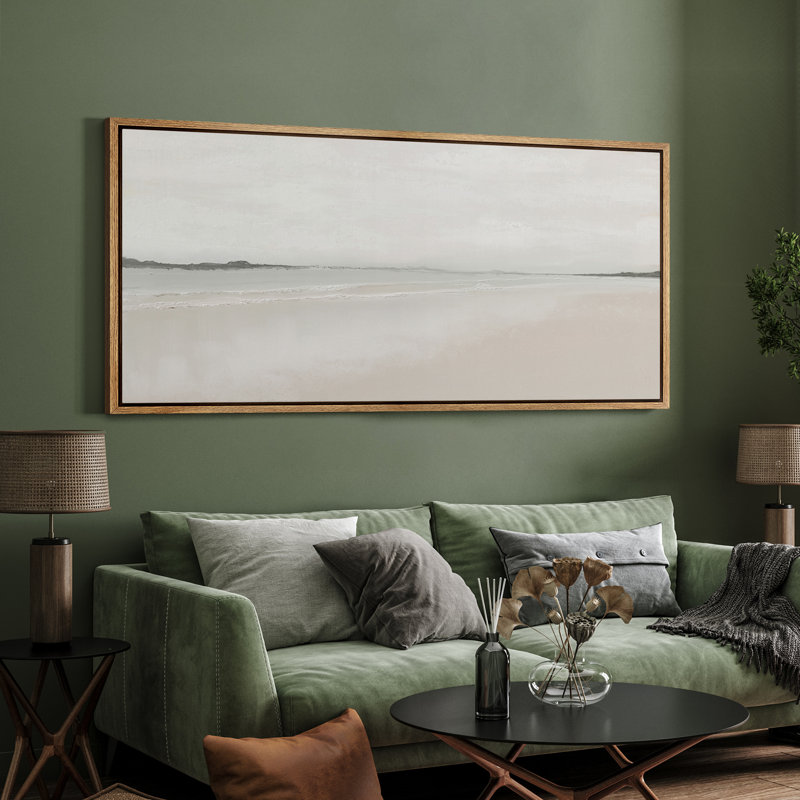 Muted Coastal Beach Serene Modern Neutral Extra Large Pictures Framed Canvas Print Wall Art, 30" H x 60" W, Natural