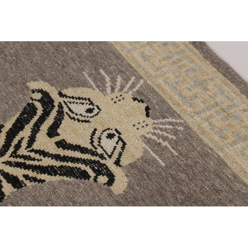Rug & Kilim’S Distressed Tiger Rug In Taupe-Brown With Beige And Black Pictorial