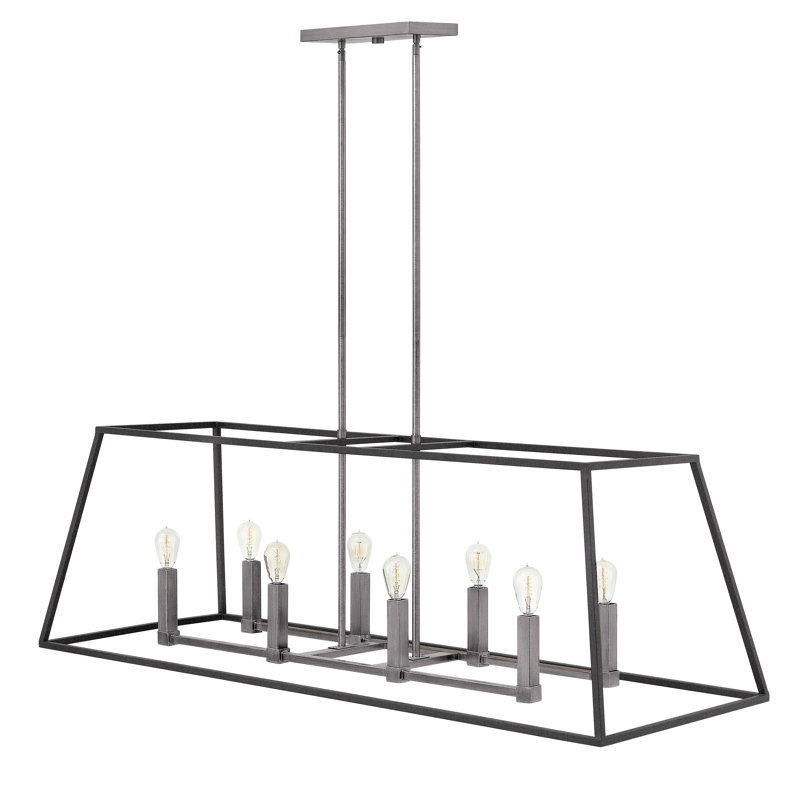 Luminaire suspendu linéaire en îlot de cuisine 8 lumières Burley Oak, Zinc vieilli