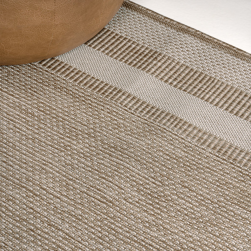 Caherty Dover Classic 3-Stripe Border Beige/Cream Indoor/Outdoor Rug, Rectangle 7'10" x 10'