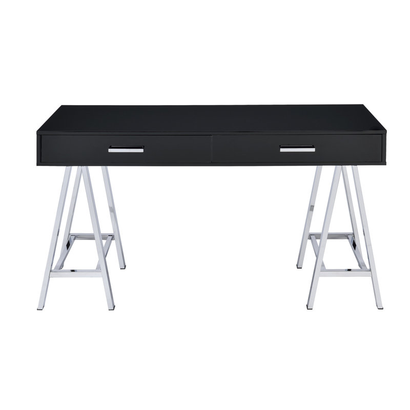 Élégant bureau avec deux options de rangement organisé et des compartiments rectangulaires en métal, Noir
