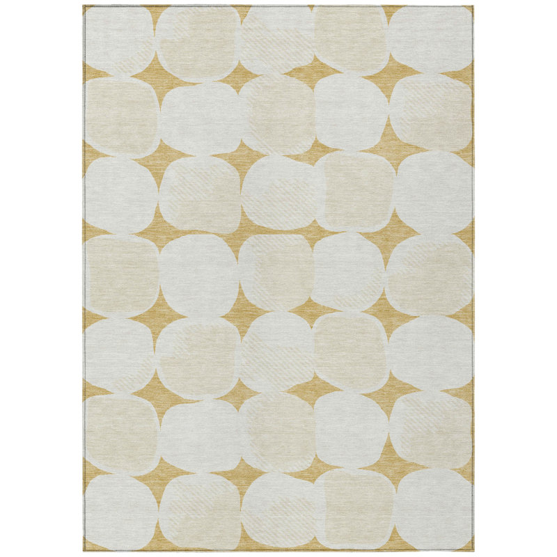 Tapis intérieur lavable abstrait doré et beige 5 pi x 8 pi