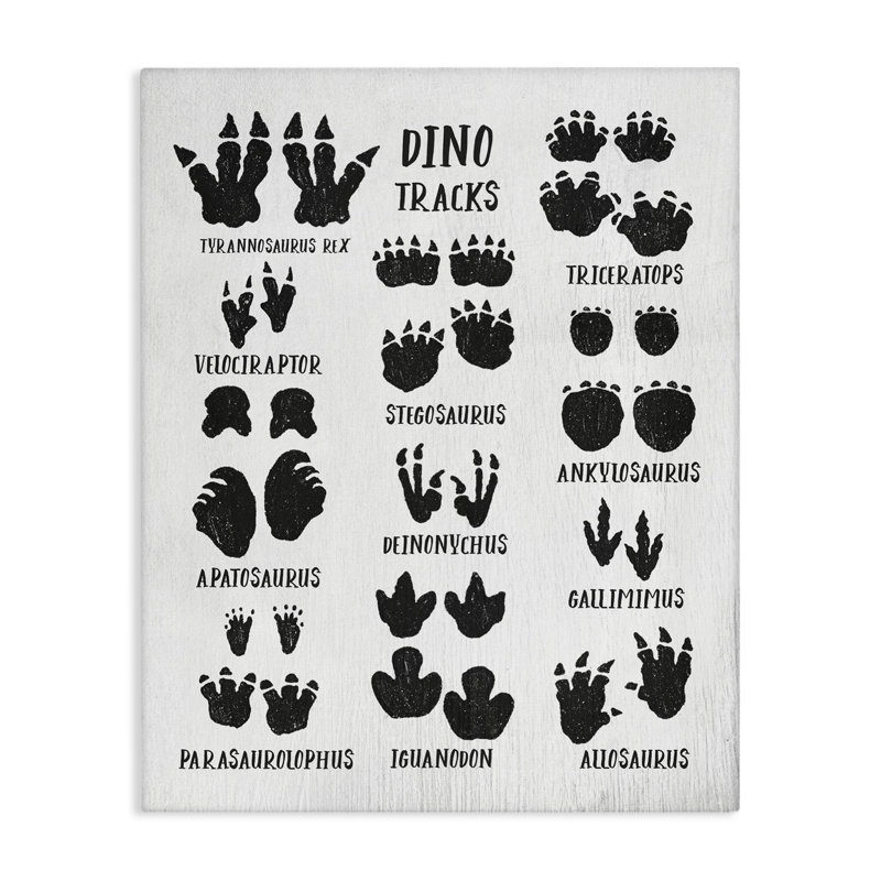 Children's Rustic Dinosaur Track Chart with Text by Jeanette Vertentes - Graphic Art Print, 20" H x 16" W