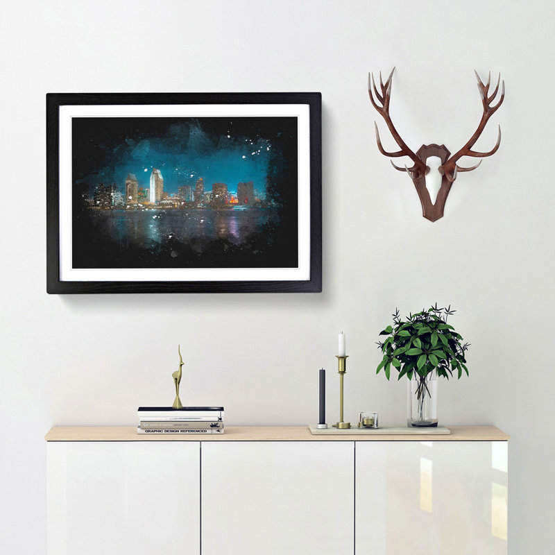 San Diego Skyline At Dusk - Picture Frame Graphic Art, 45cm H x 63cm W x 2cm D, Black Framed