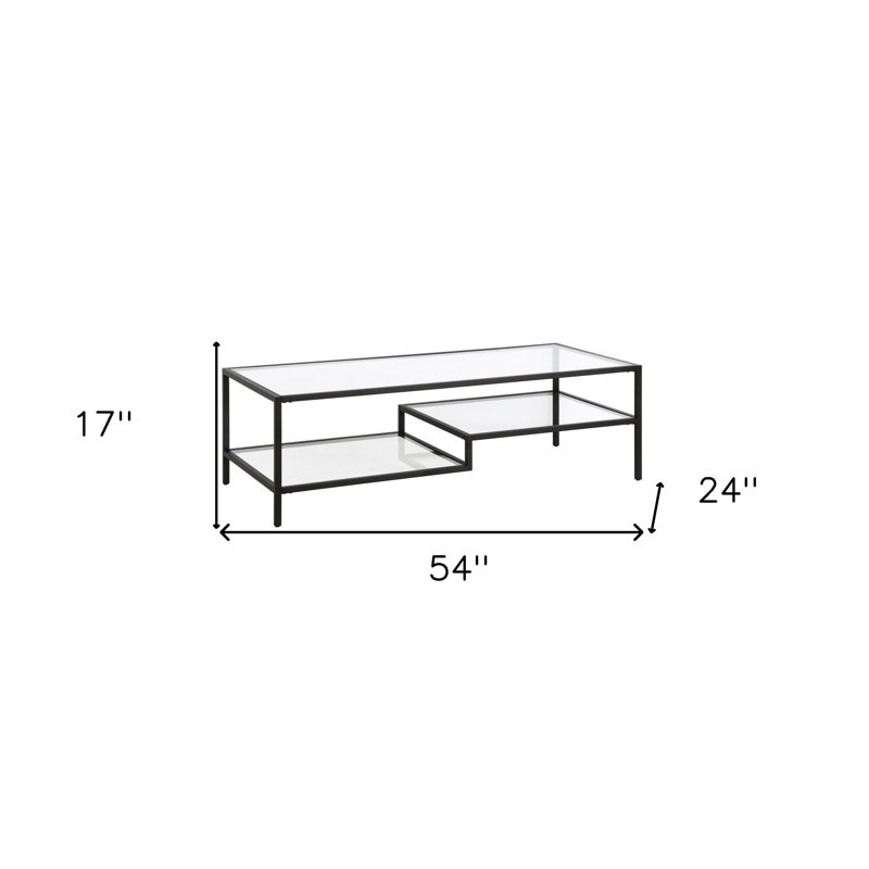Table basse en acier et verre Lovett, H 17 po x L 54 po x l 24 po, Bronze noirci