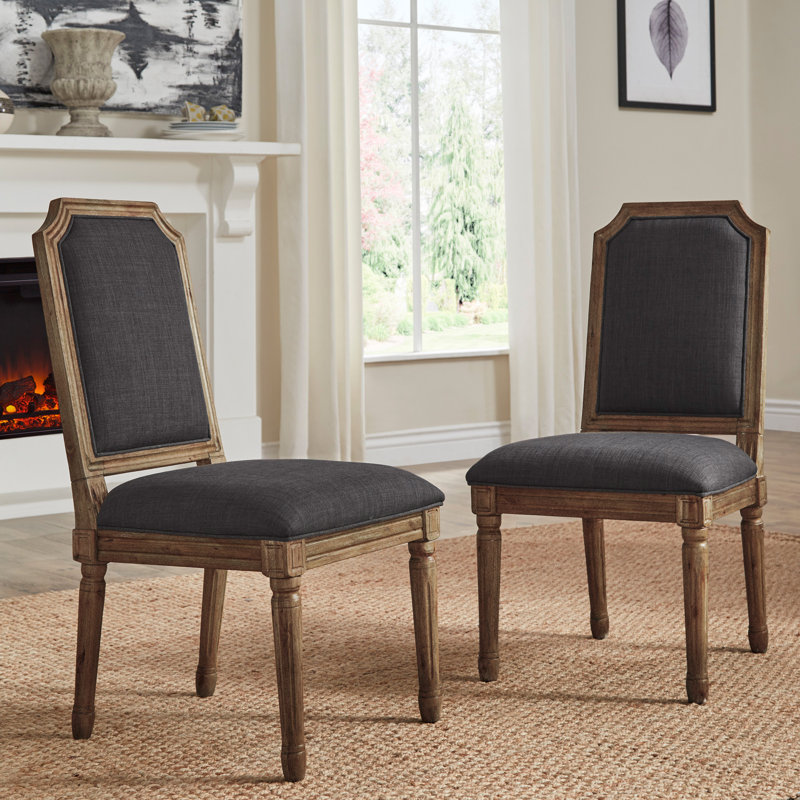 Hildemar 20.5'' H Linen Upholstered Side Chair, Dark Gray, Brown