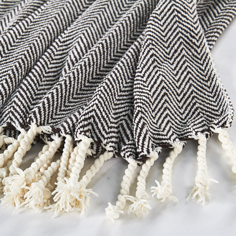 Herringbone Textured Throw Blanket, Charcoal Gray