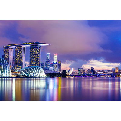 Singapore Skyline At Night by Leungchopan - Wrapped Canvas Print