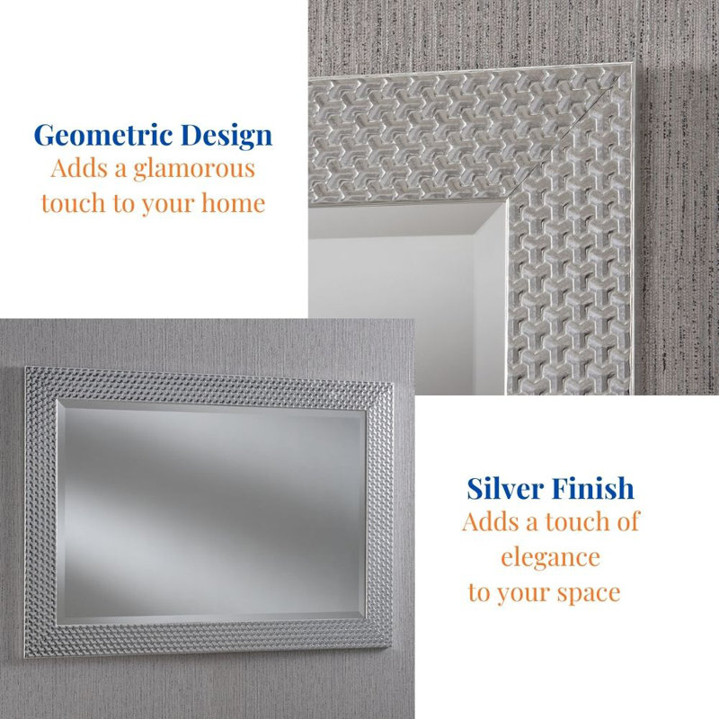 Arje Solid Wood Rectangle Mirror, 117cm H x 92cm W, Silver
