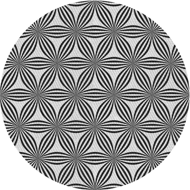 Tapis noir à motif floral, Rond 7 pi