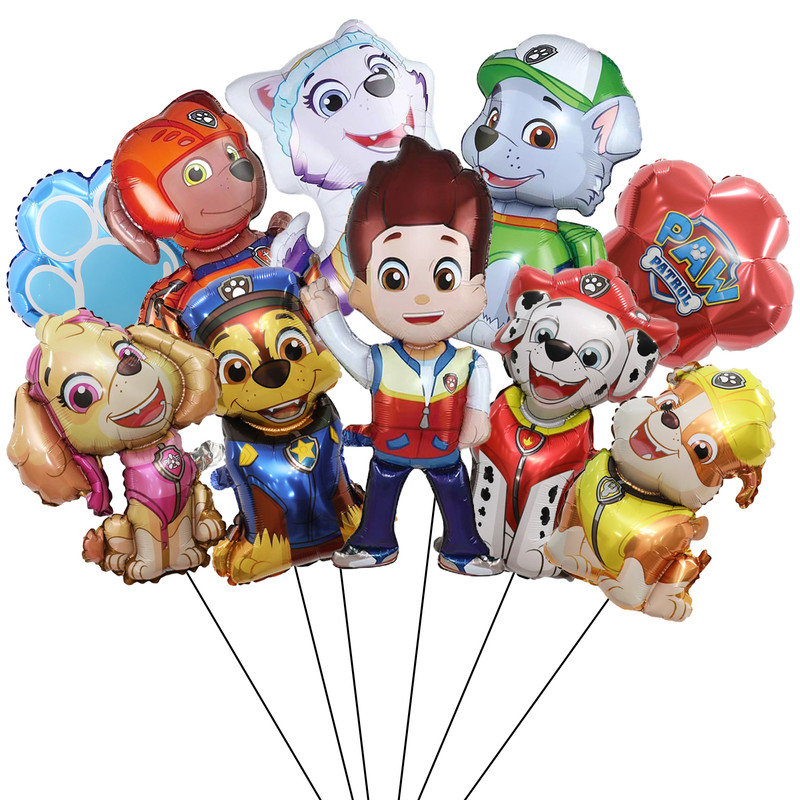 10 pièces de ballons de décoration de fête de patrouille de patte et ballons de caractère, ensemble de fournitures de fête d'anniversaire pour les filles / garçons