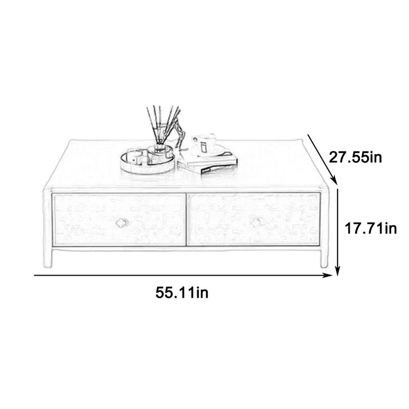 Eco-painted round edge solid wood coffee table, 17.71" H x 55.11" L x 27.55" W