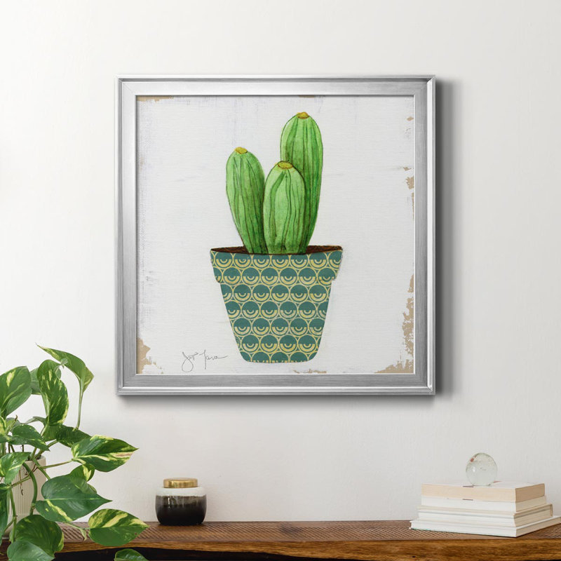 Boho Cacti II - peinture sur toile encadrée, H 22,5 po x l 22,5 po x P 1,5 po, Cadre argenté
