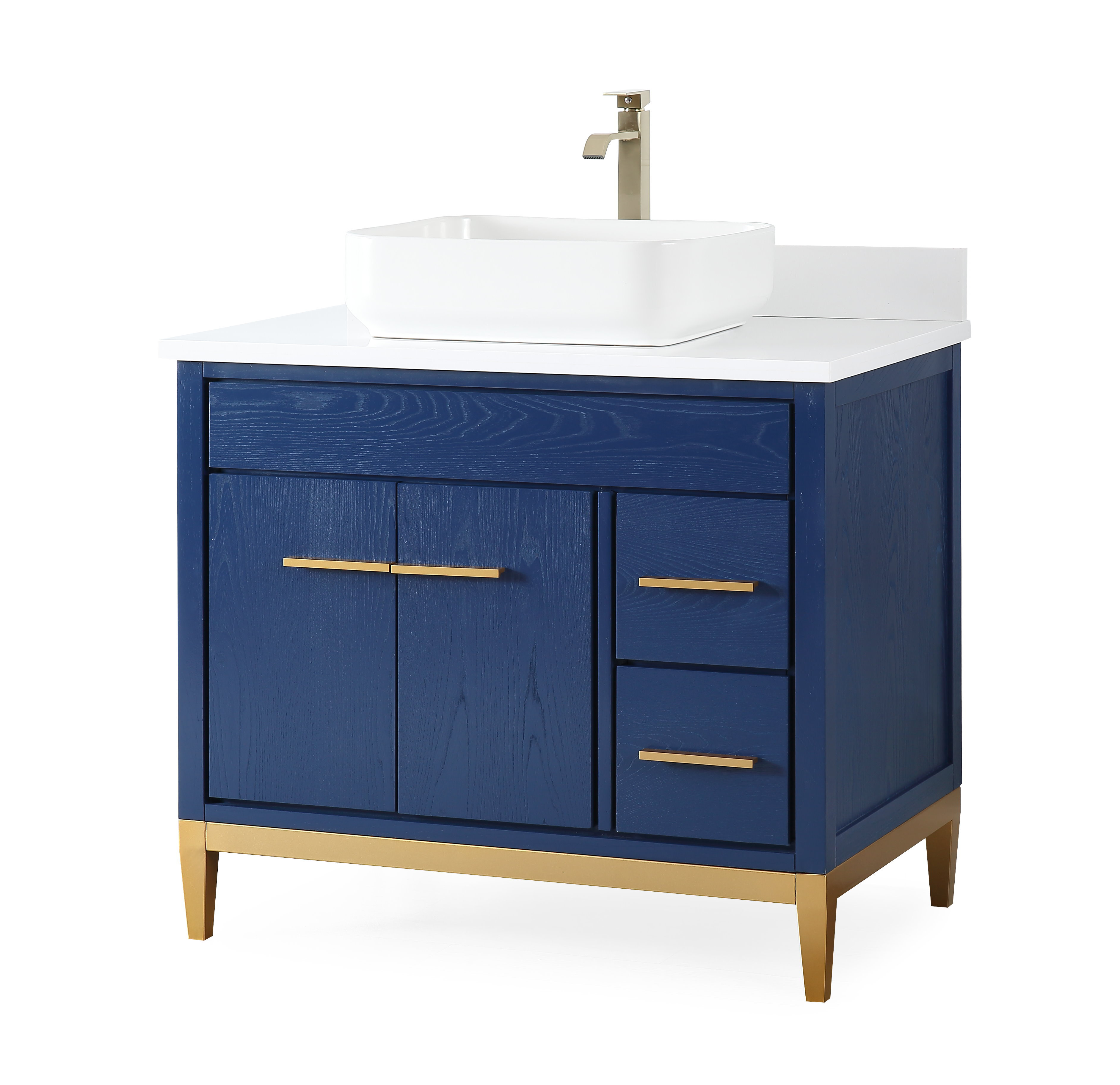 CosmoLiving Leona 36” Bathroom Vanity, Navy with Gold Metal 