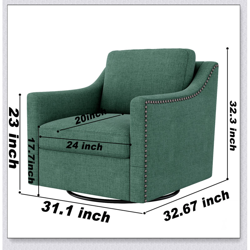 Fauteuil pivotant en tissu de coton doux pour la peau et ergonomique, Toile de jute vert noirâtre