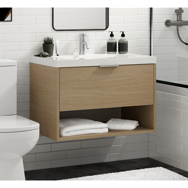 Modo 36" W Wall Mounted Single Bathroom Vanity, Matte White/Single, Biondo, Polished Nickel