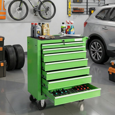 Coffre à outils à 7 tiroirs avec capacité de 440 lb, tiroirs à billes en acier robuste et 4 roulettes