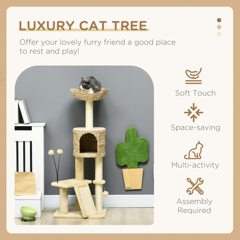 Grattoir pour chat 45 po - avec poteaux à griffer, rampe, plateformes, lit en salle de sport beige