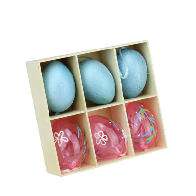 Ornement en forme d'œuf de Pâques transparent bleu et rose