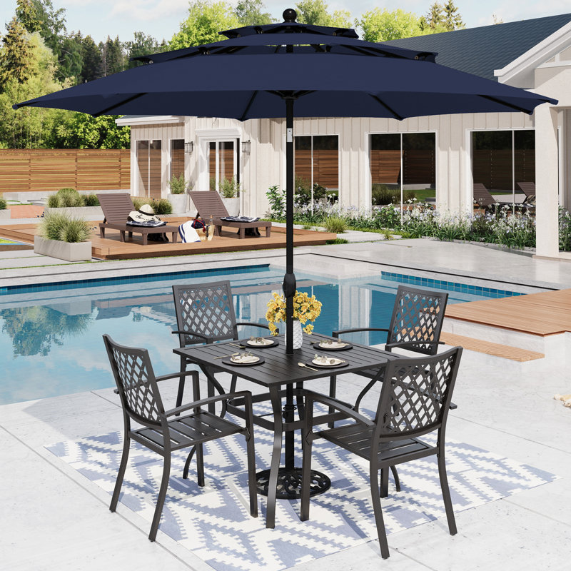 Alyah 4-Person Steel Patio Dining Set with Square Table, Navy