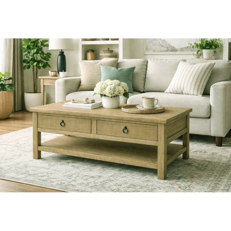 Table basse avec rangement en bois massif Bloomingdale, Vert rustique
