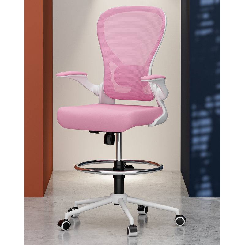 Milahni Ergonomic Drafting Chair, White, Pink