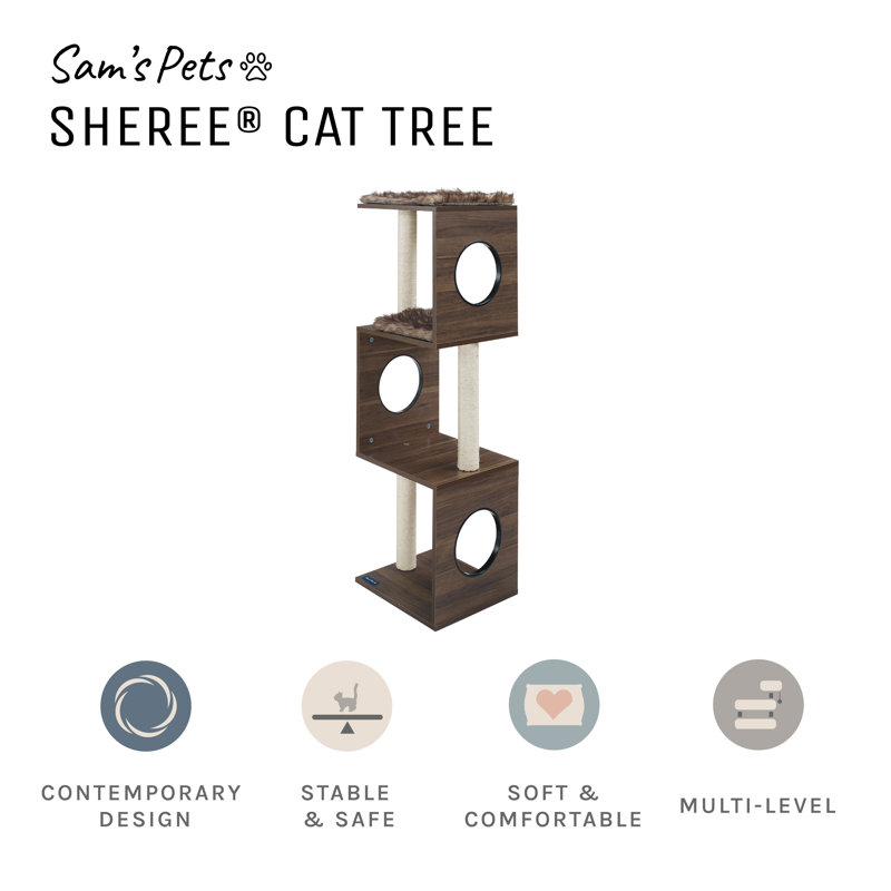 Sheree 50" Dark Brown Modern Cat Tree with Sisal Posts