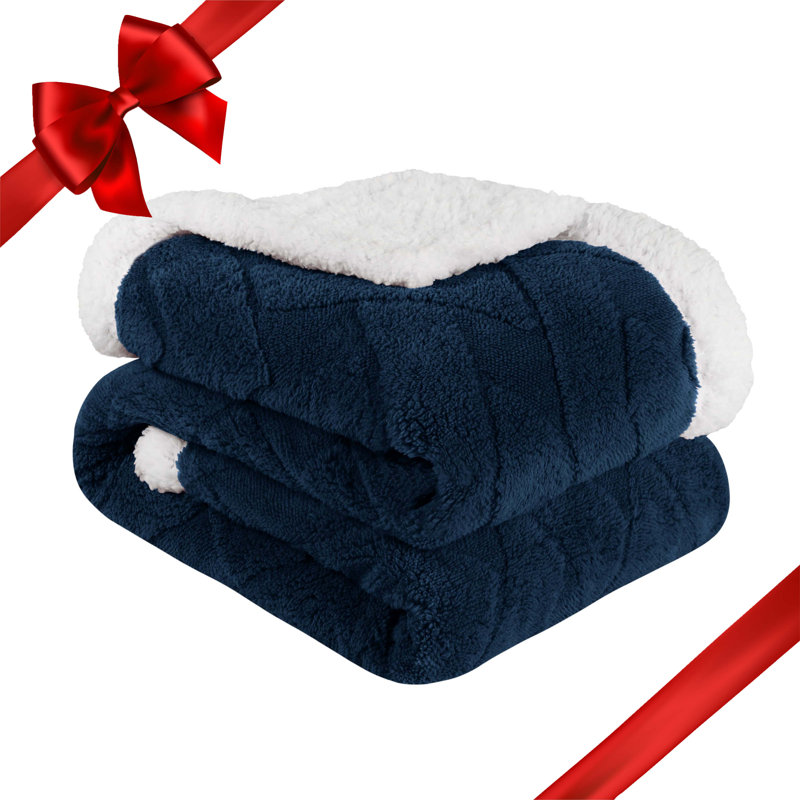 King Size Navy Blue Fleece Sherpa Reversible Blanket