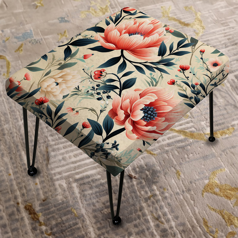Élégant jardin maritime rouge et bleu sarcelle - Repose-pieds floral rectangulaire