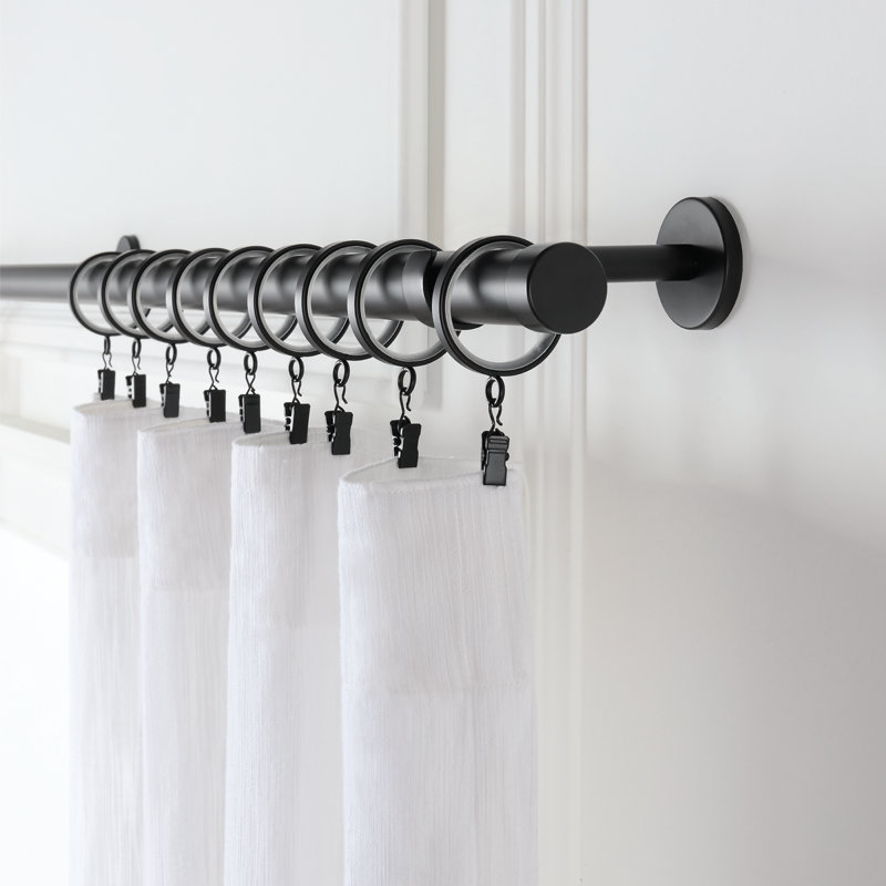 Cambria Designer Series Premium 1-1/8 in Larger Dia. Non-Adjustable Curtain Rod and Designer Brackets, 48", Satin Black