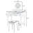 Space - Saving White Dressing Table With Reversible Mirror, Elegant Design Edge Molding, 5 Drawers For Cosmetics Storage, Stool Makeup Vanity Four Leaf And Golden Handles, Cushioned Comfort