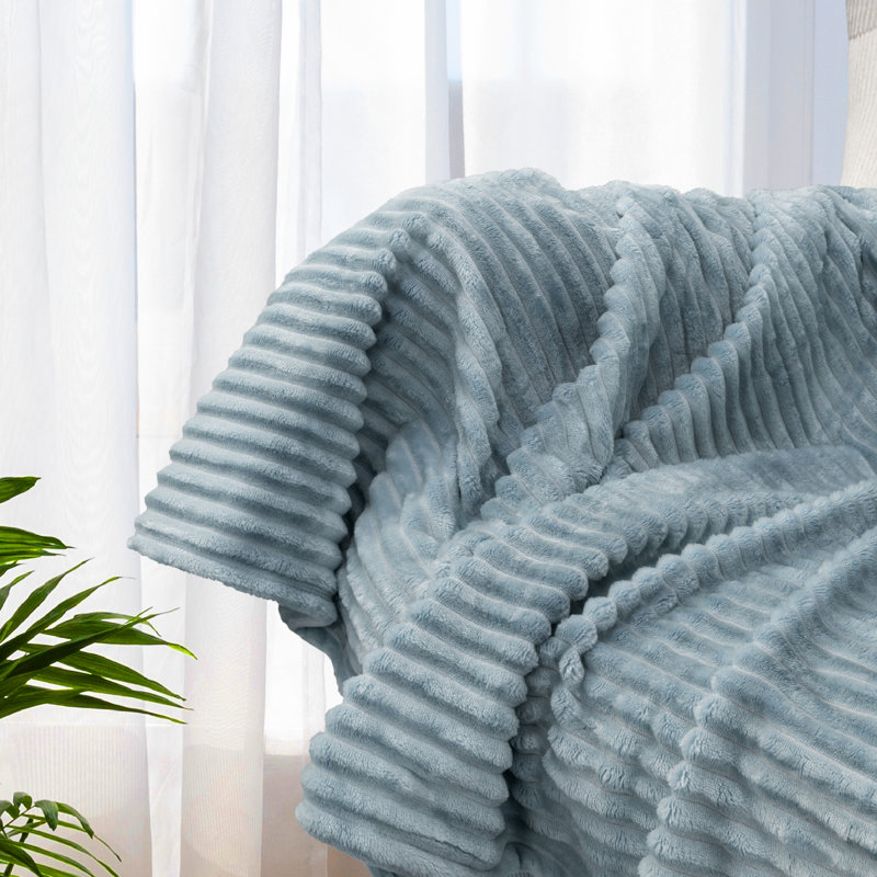 Dusty Blue Twin Fleece Reversible Throw Blanket
