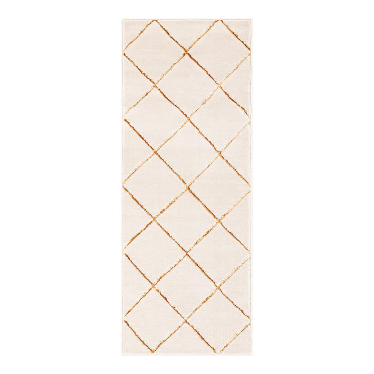Latitude Run® Checks Nikica Rug White and Gold