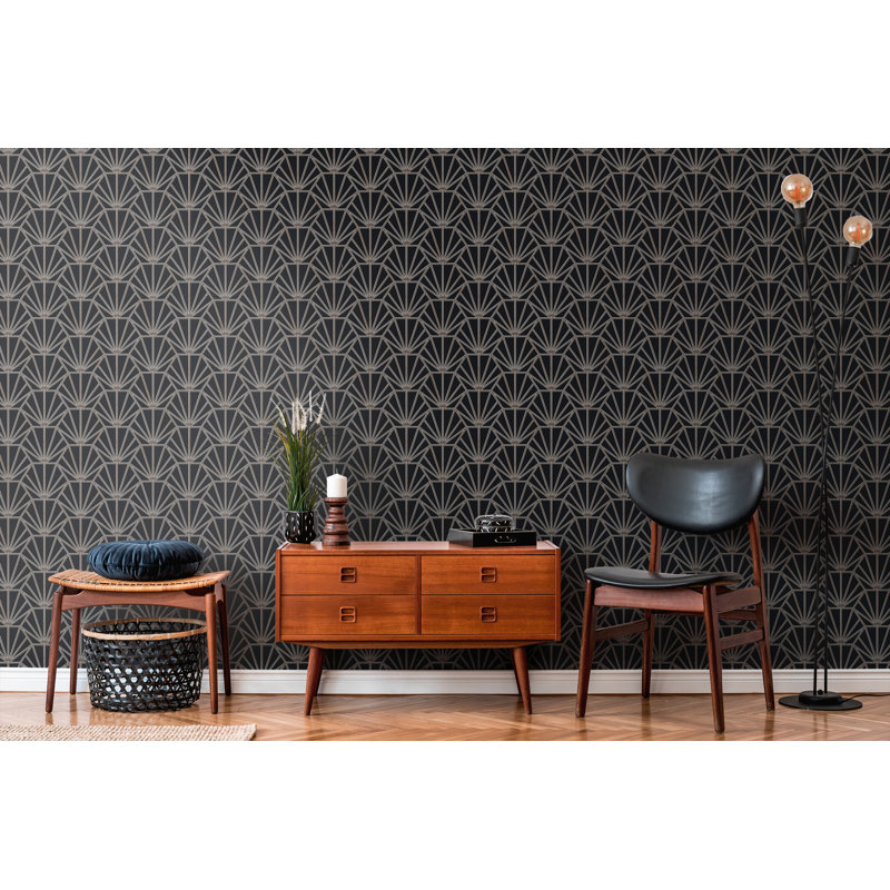 10.05m x 53cm Metallic Finish Wallpaper Roll, Black/Bronze/White