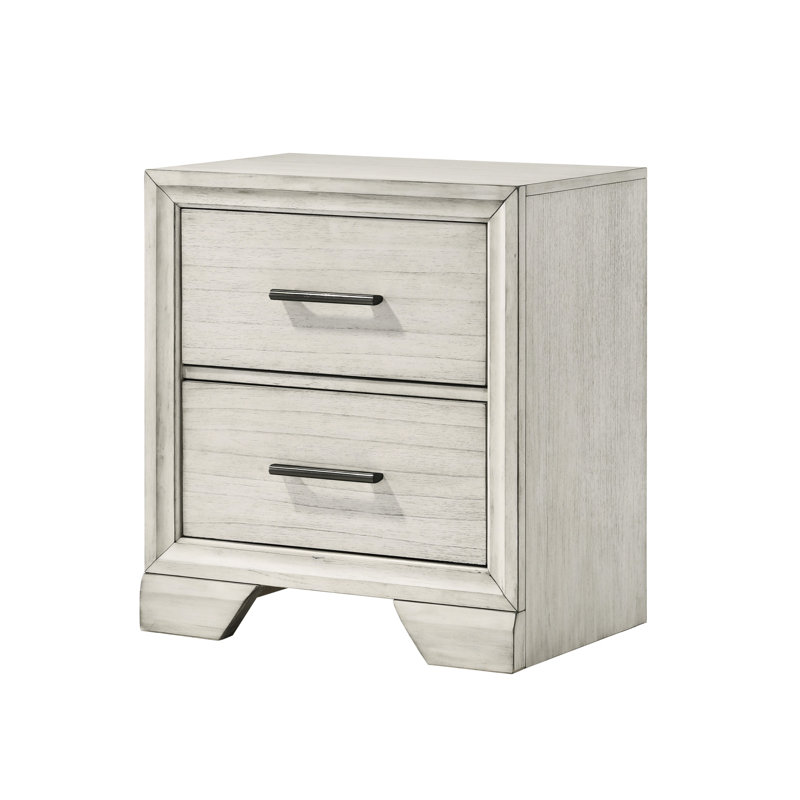 Table de chevet 2 tiroirs en bois massif blanc antique antique